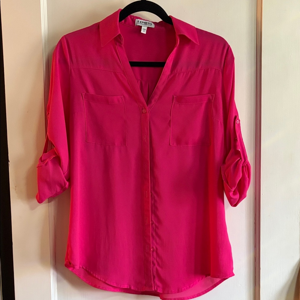 Express Hot Pink/ Fuchsia Button-Down Blouse